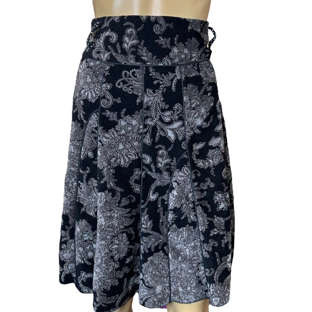 LR Lirenyuan Trumpet Skirt Large L Black Grey Paisley Lined Glitter Silver